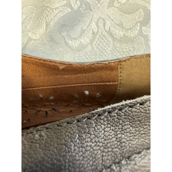 Lucky Brand Size 9B Peony Pewter Stacked Heel Peep Toe Bootie Metallic Lace Up - Picture 11 of 16